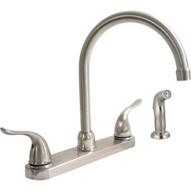 KISSLER & COMPANY INC 77-5205 Dominion Faucets Double Lever Kitchen Faucet Side Spray & Euro Design Lever Handle, Brushed Nickel image.