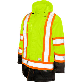 Tough Duck Mens Poly Oxford Lined Safety Parka Jacket L Fluorescent Green