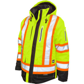 Tough Duck Mens Ripstop 4-In-1 Safety Jacket L Fluorescent Green