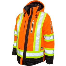 Tough Duck Mens Ripstop 4-In-1 Safety Jacket L Fluorescent Orange