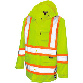 Tough Duck Ripstop Safety Rain Jacket CSA Class 2 Level 2 L Fluorescent Green