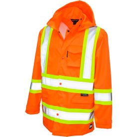 Tough Duck Ripstop Safety Rain Jacket CSA Class 2 Level 2 L Fluorescent Orange