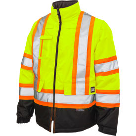 Tough Duck Mens Poly Oxford 5-In-1 Safety Jacket XXS Fluorescent Green