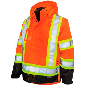 Tough Duck Mens Poly Oxford 5-In-1 Safety Jacket XXS Fluorescent Orange