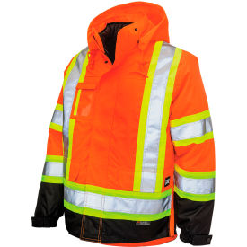 Tough Duck Mens Poly Oxford 5-In-1 Safety Jacket 4XLT Fluorescent Orange
