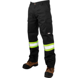 Tough Duck Relaxed Fit Twill Safety Cargo Utility Pants 32""L Inseam x 30"" Waist Black