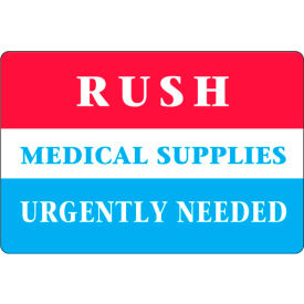 AMERICAN LABELMARK CO. L79 LabelMaster® "Rush Medical Supplies" Labels, 4"L x 2-3/4"W, Red/White/Blue, Roll of 500 image.