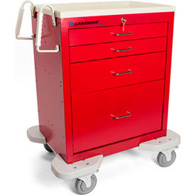Lakeside Manufacturing Inc. C-424-K-1R Lakeside® C-424-K-1R Classic 4 Drawer Medical Emergency Cart, Red, Key Lock image.