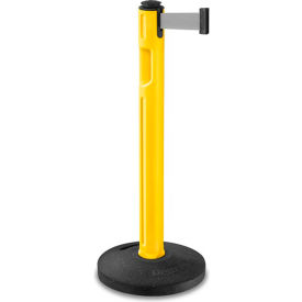 Lavi Industries 80-5000R/YL/GY Lavi Industries Tempest Retractable Belt Barrier, 38-1/4" Yellow Post, 12 Gray Belt image.