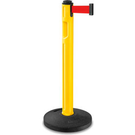 Lavi Industries 80-5000R/YL/RD Lavi Industries Tempest Retractable Belt Barrier, 38-1/4" Yellow Post, 12 Red Belt image.