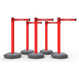 885 Outdoor Fillable Base Barrier Red Post, 13' Red "No Entry" Belt, Pack of 5 view 2