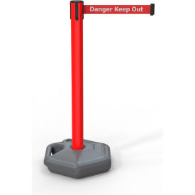 885 Outdoor Fillable Base Barrier Red Post, 13' Red "Danger - Keep Out" Belt view 2