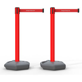 885 Outdoor Base Barrier Red Post, 13' Red "Danger - Keep Out" Belt, Pack of 2 view 2