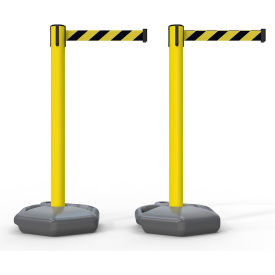 Outdoor Base Barrier Yellow Post, 13' Black/Yellow Chevron Belt, Pack of 2 view 2