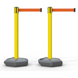 885 Outdoor Fillable Base Barrier Yellow Post, 13' Orange Belt, Pack of 2 view 2