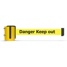 Magnetic Mini Wall Mount Yellow Barrier with 7-1/2' Yellow "Danger - Keep Out" Belt view 2