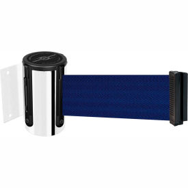 Lawrence Metal Prod. Inc 896-STD-1P-MAX-NO-L5X-C Tensabarrier® Wall Mount Retractable Belt Barrier, Chrome Case W/13 Blue Belt image.