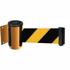Lawrence Metal Prod. Inc 896-STD-35-MAX-NO-D4X-C Tensabarrier® Wall Mount Retractable Belt Barrier, Yellow Case W/13 Black/Yellow Belt image.