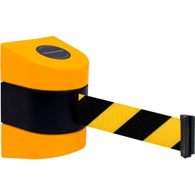 Lawrence Metal Prod. Inc 897-15-M-35-NO-D4X-D Tensabarrier Magnetic Wall Mount Retractable Belt Barrier, Yellow Case with 15 Black/Yellow Belt image.