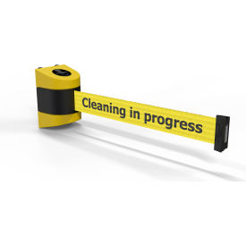 Wall Mounted Magnetic Yellow Barrier with 15' Yellow "Cleaning in Progress" Belt view 2