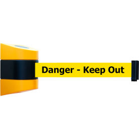 Lawrence Metal Prod. Inc 897-15-M-35-YD-D Tensabarrier® Magnetic Retractable Belt Barrier, Yellow Case W/15 Yellow "Danger" Belt image.