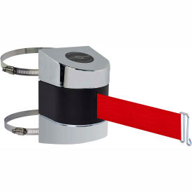 Lawrence Metal Prod. Inc 897-15-C-1P-NO-R5X-A Tensabarrier® Warehouse Retractable Belt Barrier, Chrome Case W/15 Red Belt image.