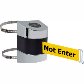 Lawrence Metal Prod. Inc 897-15-C-1P-NO-YAX-A Tensabarrier® Warehouse Retractable Belt Barrier, Chrome Case W/15 Yellow "Caution" Belt image.