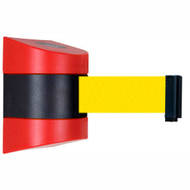 Lawrence Metal Prod. Inc 897-30-S-21-NO-Y5X-C Tensabarrier® Wall Mount Retractable Belt Barrier, Red Case W/30 Yellow Belt image.