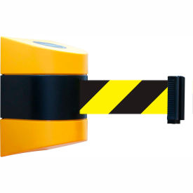 Lawrence Metal Prod. Inc 897-24-S-35-NO-D4X-C Tensabarrier® Wall Mount Retractable Belt Barrier, Yellow Case W/24 Black/Yellow Belt image.