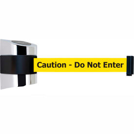 Lawrence Metal Prod. Inc 897-15-S-1P-NO-YAX-C Tensabarrier® Wall Mount Retractable Belt Barrier, Chrome Case W/15 Yellow "Caution" Belt image.
