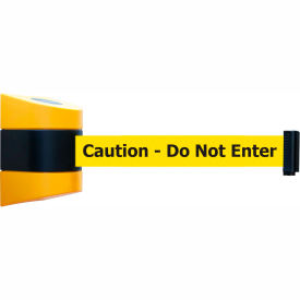 Lawrence Metal Prod. Inc 897-15-S-35-NO-YAX-C Tensabarrier® Wall Mount Retractable Belt Barrier, Yellow Case W/15 Yellow "Caution" Belt image.