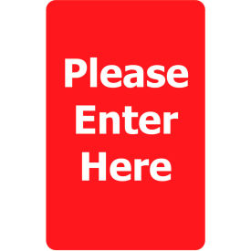 Lawrence Metal Prod. Inc SIGN-0711-250-21-V-S01 Tensabarrier® Acrylic Sign, "Please Enter Here", 7"Wx11"H, Red/White image.