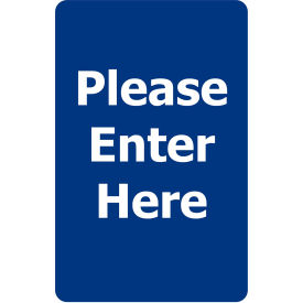 Lawrence Metal Prod. Inc SIGN-0711-250-23-V-S01 Tensabarrier® Acrylic Sign, "Please Enter Here", 7"Wx11"H, Blue/White image.