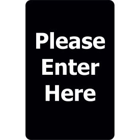 Lawrence Metal Prod. Inc SIGN-0711-250-33-V-S01 Tensabarrier® Classic Acrylic Sign, "Please Enter Here", 7"Wx11"H, Black/White image.