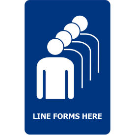 Lawrence Metal Prod. Inc SIGN-0711-250-23-V-S17 Tensabarrier® Classic Acrylic Sign, "Line Forms Here", 7"Wx11"H, Blue/White image.