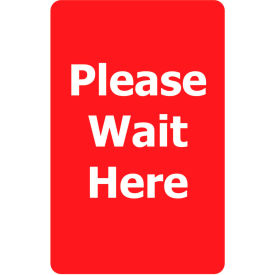 Lawrence Metal Prod. Inc SIGN-0711-250-21-V-S21 Tensabarrier® Classic Acrylic Sign, "Please Wait Here", 7"Wx11"H, Red/White image.