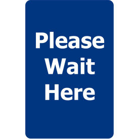 Lawrence Metal Prod. Inc SIGN-0711-250-23-V-S21 Tensabarrier® Classic Acrylic Sign, "Please Wait Here", 7"Wx11"H, Blue/White image.