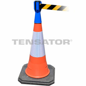 Lawrence Metal Prod. Inc TC114-23-STD-NO-D4X-C Tensabarrier Safety Crowd Control, Queue Cone Topper, Blue With 7.5 Black/Yellow Retractable Belt image.