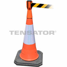 Tensabarrier Safety Crowd Control, Queue Cone Topper, Orange W/ 7.5' Black/Yellow Retractable Belt