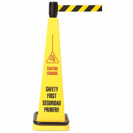 Lawrence Metal Prod. Inc TCN-35-MAX-NO-D4X-C Tensabarrier Safety Crowd Control, Queue Barrier Plastic Cone, Yllw W/ 13 Blk/Yllw Retractable Belt image.