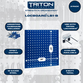 Triton Products 24"W x 24"H Blue Epoxy 18 Gauge Steel Square Hole Pegboards w/ Mounting Hardware