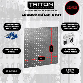 Triton Products® LocBoard® Pegboard & LocHook Assortment 24"W x 24"H Silver Pack of 48