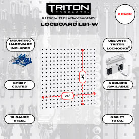 Triton Products 24"W x 24"H White Epoxy 18 Gauge Steel Square Hole Pegboards w/ Mounting Hardware