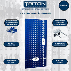 Triton Products 18"W x 36"H Blue Epoxy 18 Gauge Steel Square Hole Pegboards w/ Mounting Hardware