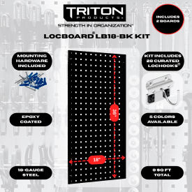 Triton Products 18"W x 36"H Black Square Hole Pegboards w/30 pc. LocHooks & Hanging Bin System