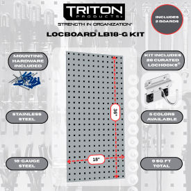 Triton Products 18"W x 36"H Gray Square Hole Pegboards w/LocHooks & Hanging Bin System 30 pc