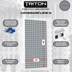 Triton Products 18"W x 36"H Gray Epoxy 18 Gauge Steel Square Hole Pegboards w/ Mounting Hardware