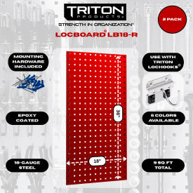 Triton Products® LocBoard® Square Hole Pegboard 18"W x 9/16"D x 36"H Red Pack of 2