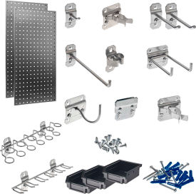 Triton Products LB18-S KIT Stainless Steel LocBoard 18"x36" (2 Pack), (32 Pc) LocHook & (3Pc) Bin Assortment image.