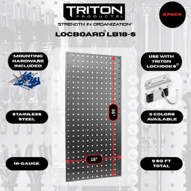 Triton Products 18"W x 36"H Stainless Steel Square Hole Pegboards w/ Mounting Hardware